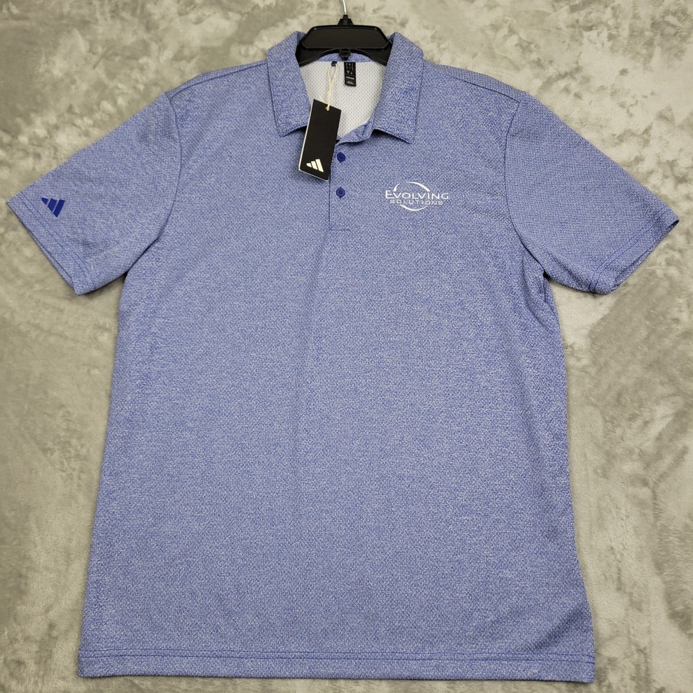 Adidas Men's Polo Golf Shirt Large Blue Heather Polyester Performance Logo (NWT)